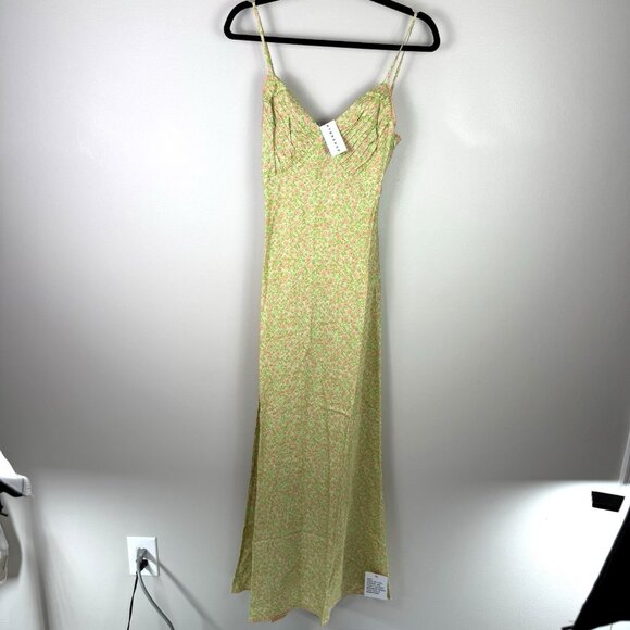 Topshop Slip Dress Floral Jacquard Midi Green Pink Size 4 Summer Wedding NWT - Picture 3 of 12